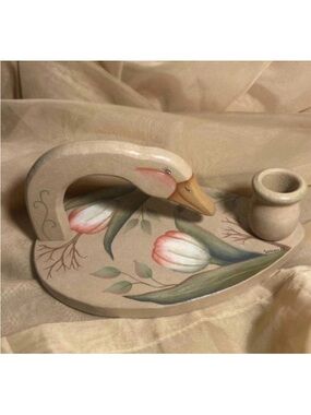 Extremely Rare Hand Painted Swan Candlestick Holder